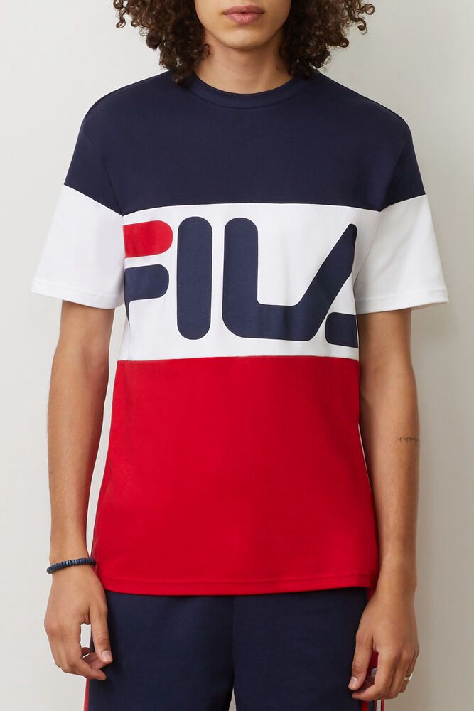 Fila Vialli Navy/White/Red T-Shirt Mens - NZ 21703-DROC